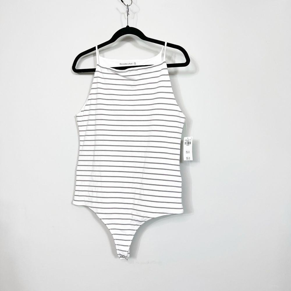 Abercrombie & Fitch Bodysuit High Neck Striped Sleeveless Top Size XL NEW
